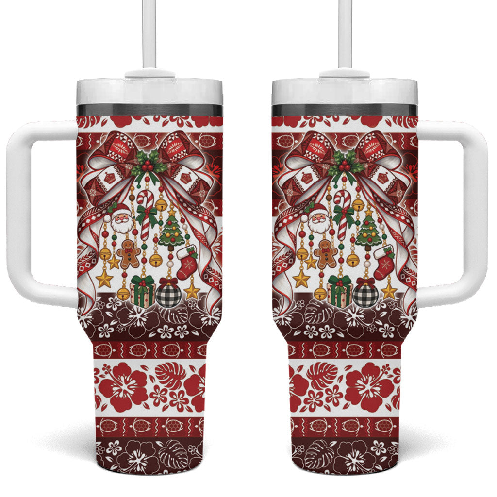 Tonga Ngatu Christmas Bow Tumbler With Handle Kilisimasi Fiefia Red Style