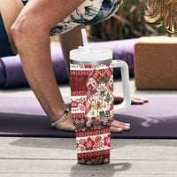 Tonga Ngatu Christmas Bow Tumbler With Handle Kilisimasi Fiefia Red Style LT9 - Polynesian Pride