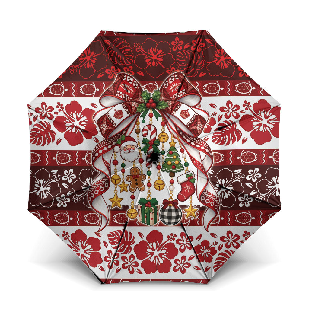 Tonga Ngatu Christmas Bow Umbrella Kilisimasi Fiefia Red Style LT9 One Size Folded 11.42 inch Opened Diameter 37.4 inch Gold - Polynesian Pride