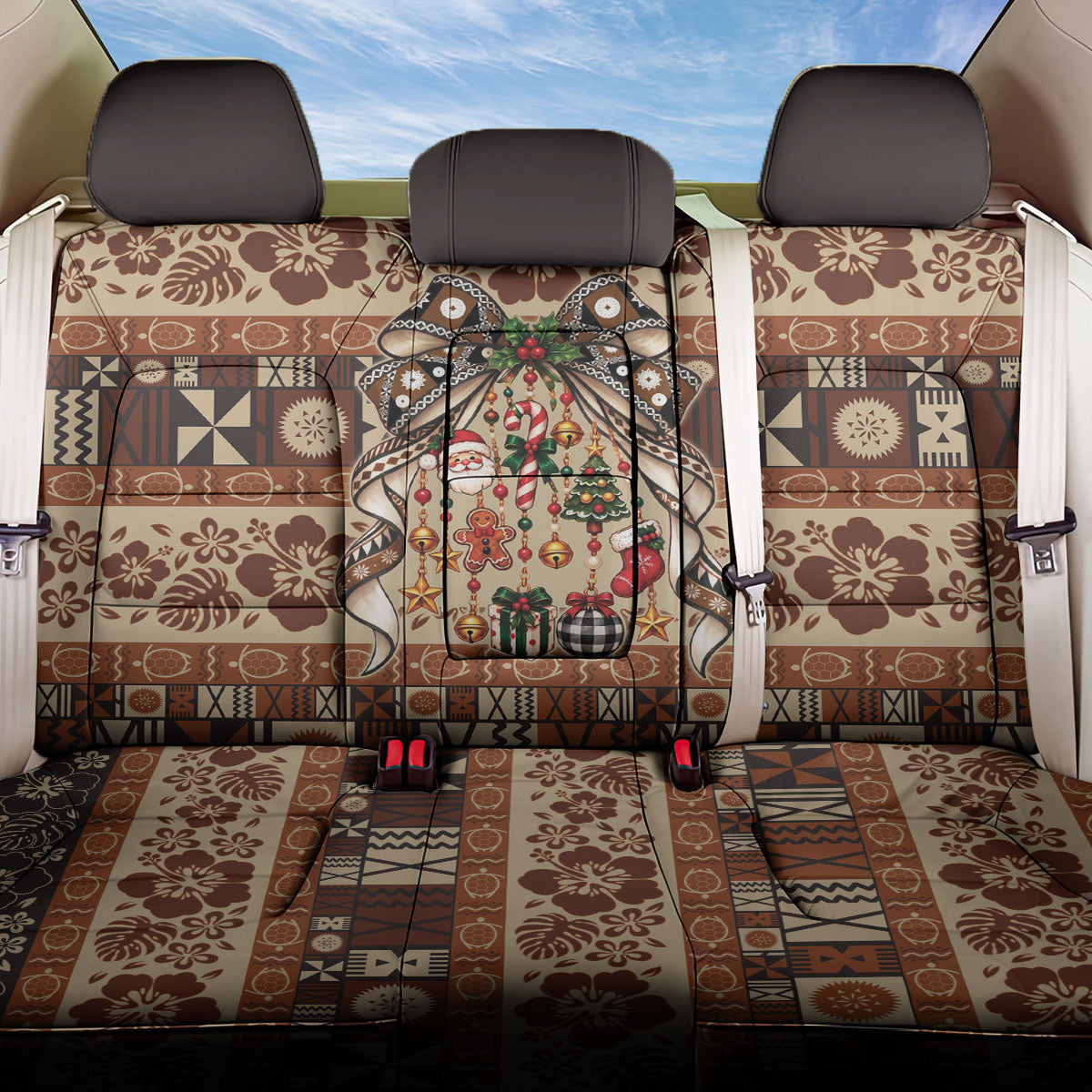 Fiji Masi Christmas Bow Back Car Seat Cover Fijian Tribal inspired Christmas