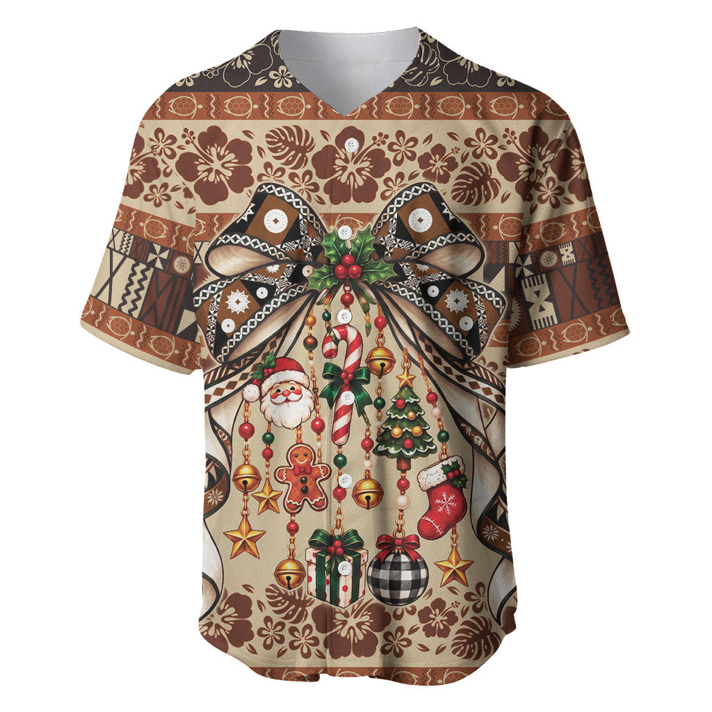 Fiji Masi Christmas Bow Baseball Jersey Fijian Tribal inspired Christmas LT9 Red - Polynesian Pride