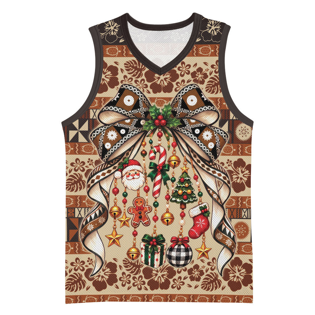 Fiji Masi Christmas Bow Basketball Jersey Fijian Tribal inspired Christmas LT9 Unisex Red - Polynesian Pride