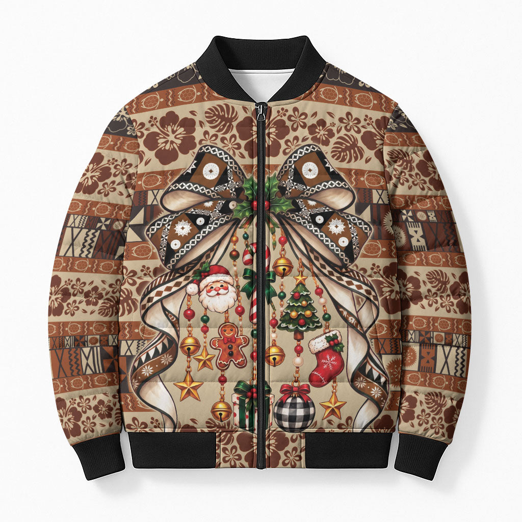 Fiji Masi Christmas Bow Bomber Puffer Jacket Fijian Tribal inspired Christmas