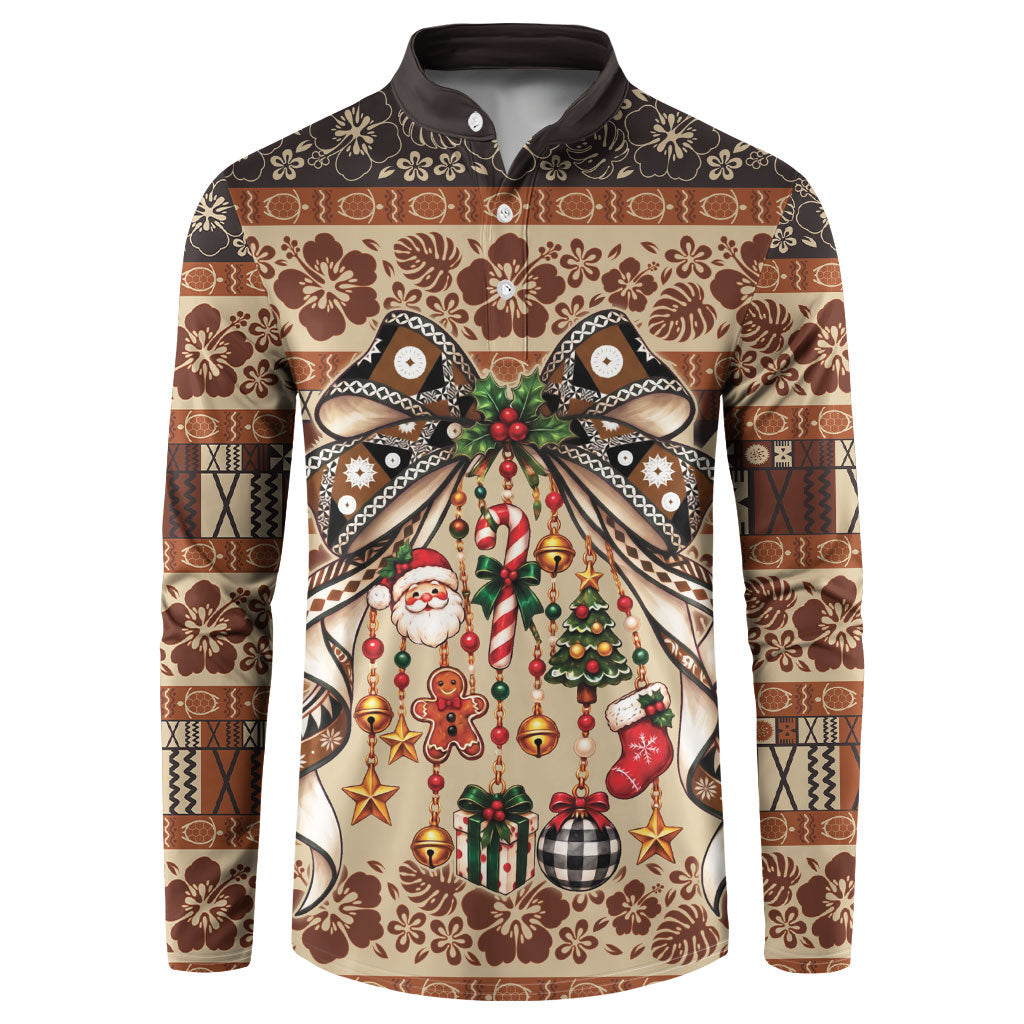 Fiji Masi Christmas Bow Button Sweatshirt Fijian Tribal inspired Christmas