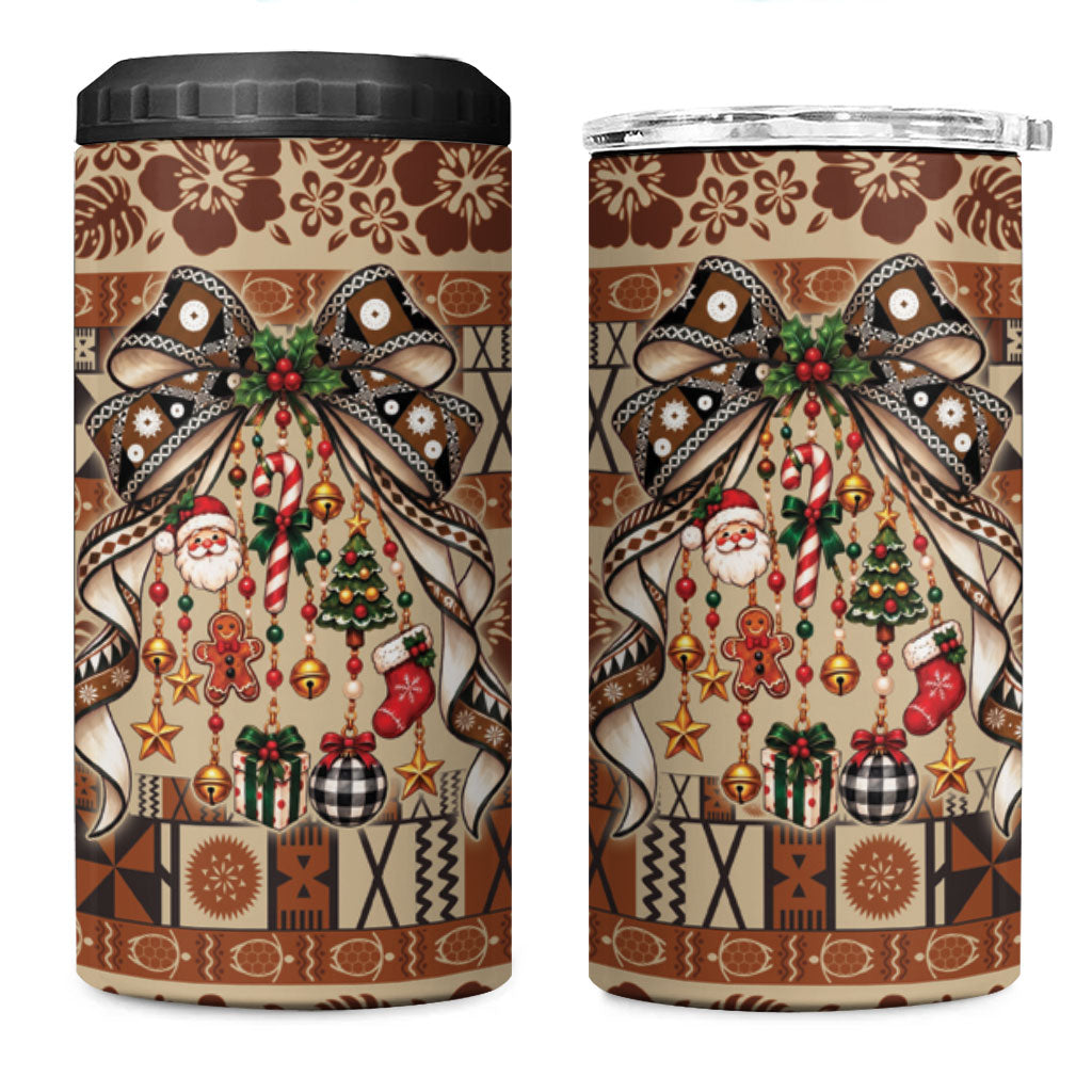 Fiji Masi Christmas Bow 4 in 1 Can Cooler Tumbler Fijian Tribal inspired Christmas