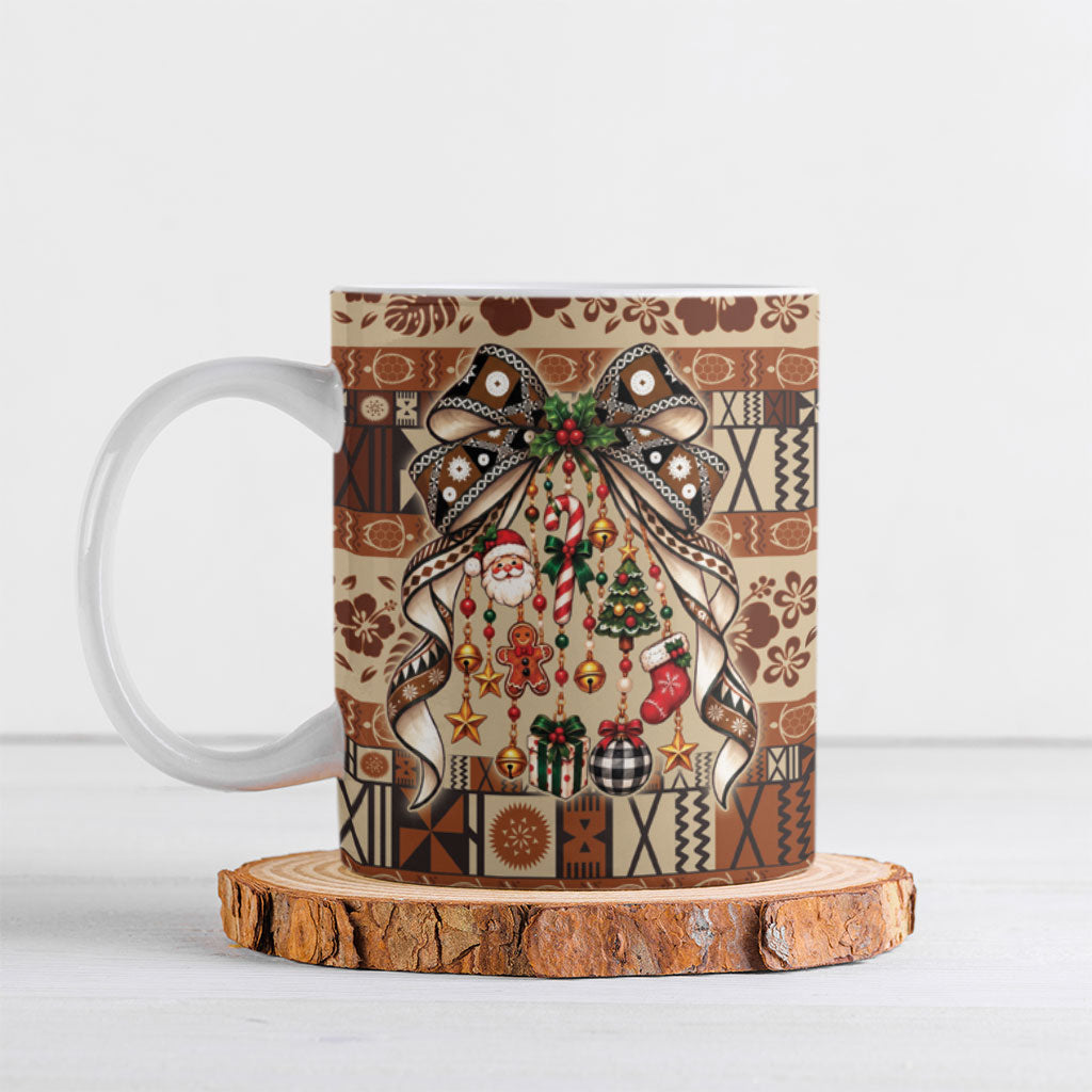 Fiji Masi Christmas Bow Ceramic Mug Fijian Tribal inspired Christmas LT9 Red - Polynesian Pride