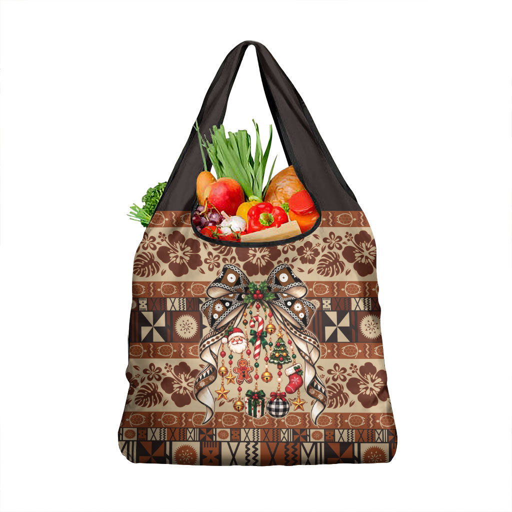 Fiji Masi Christmas Bow Grocery Bag Fijian Tribal inspired Christmas LT9 1-pack One Size Red - Polynesian Pride