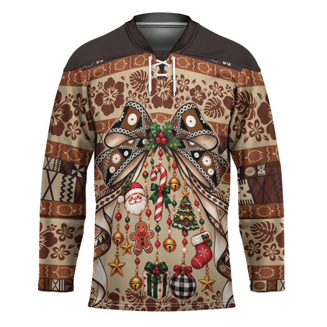 Fiji Masi Christmas Bow Hockey Jersey Fijian Tribal inspired Christmas