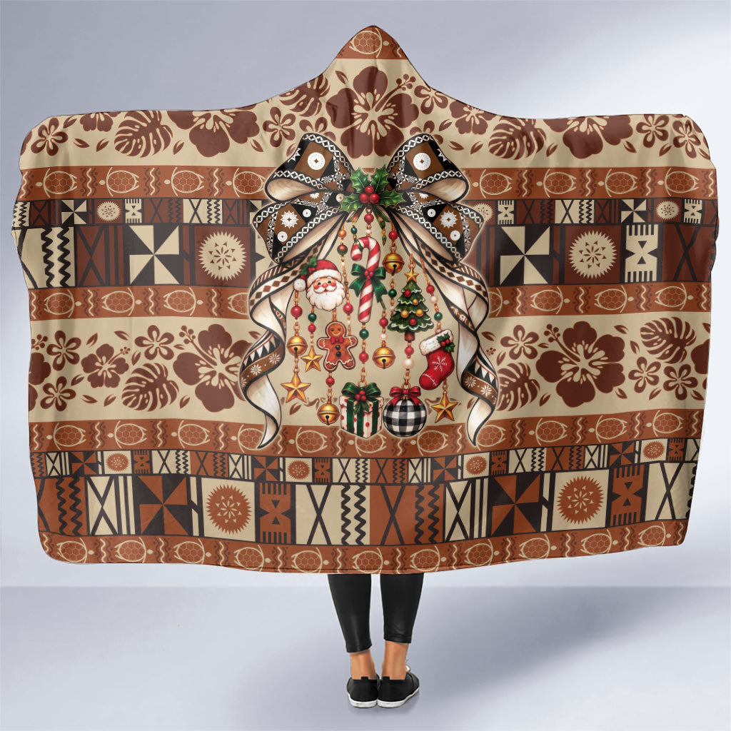 Fiji Masi Christmas Bow Hooded Blanket Fijian Tribal inspired Christmas