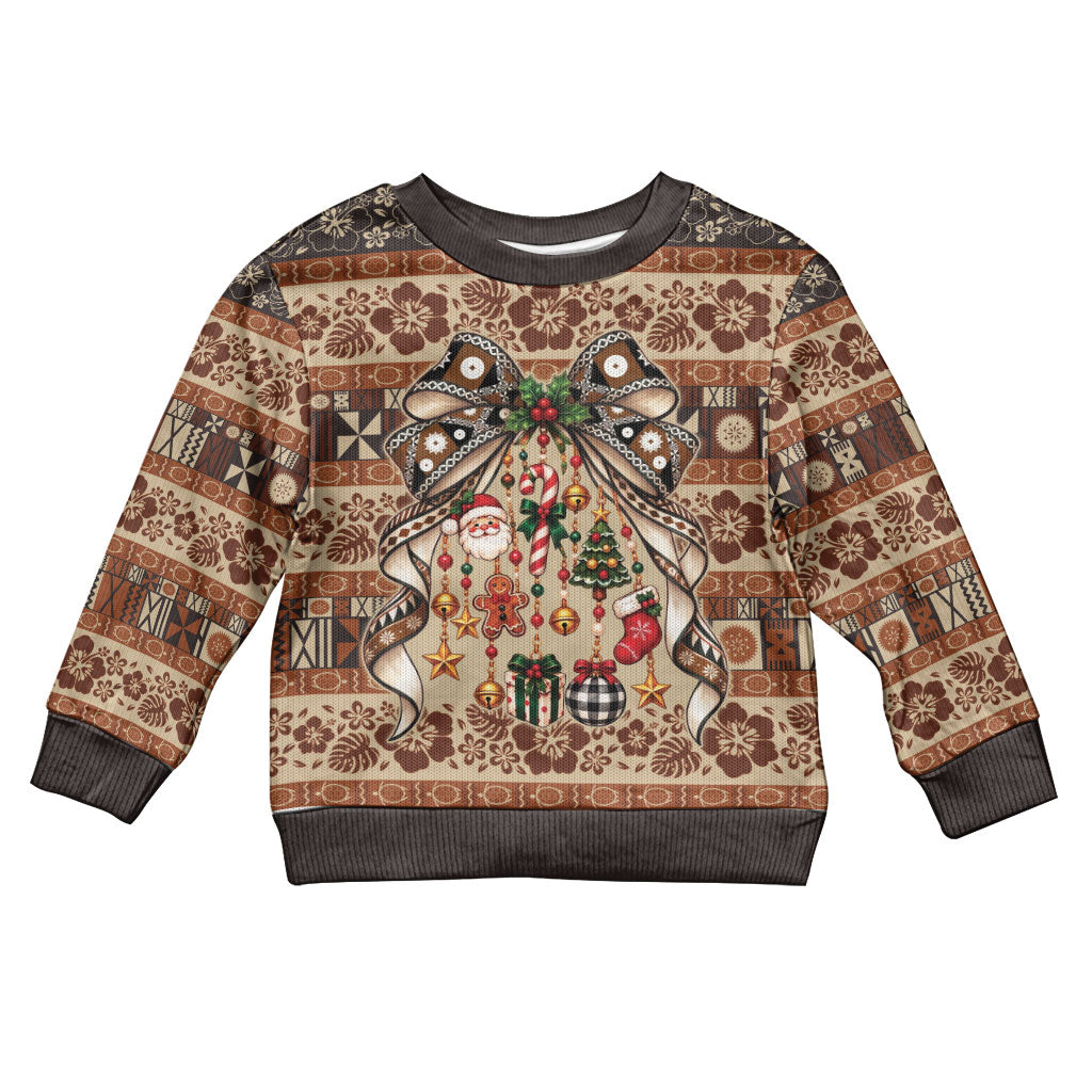 Fiji Masi Christmas Bow Kid Ugly Christmas Sweater Fijian Tribal inspired Christmas