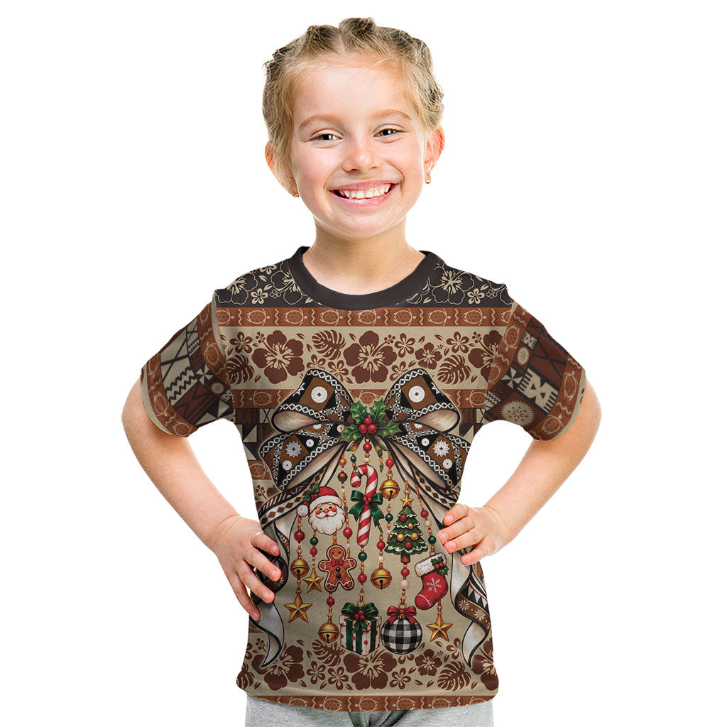 Fiji Masi Christmas Bow Kid T Shirt Fijian Tribal inspired Christmas