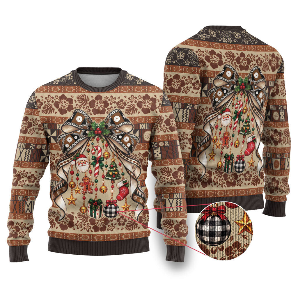 Fiji Masi Christmas Bow Ugly Christmas Sweater Fijian Tribal inspired Christmas