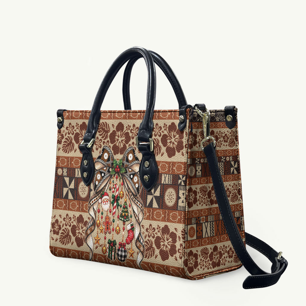 Fiji Masi Christmas Bow Leather Bag Fijian Tribal inspired Christmas LT9 Red - Polynesian Pride