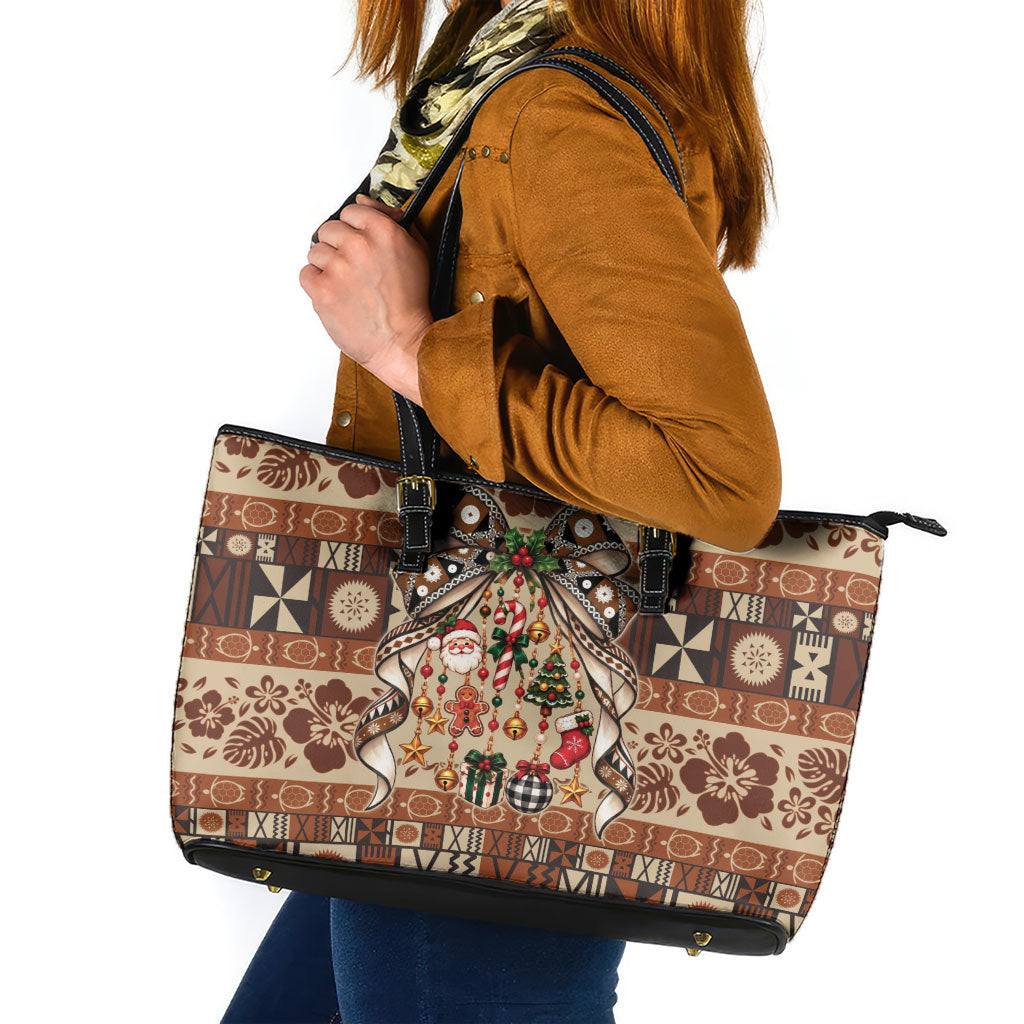 Fiji Masi Christmas Bow Leather Tote Bag Fijian Tribal inspired Christmas LT9 Red - Polynesian Pride