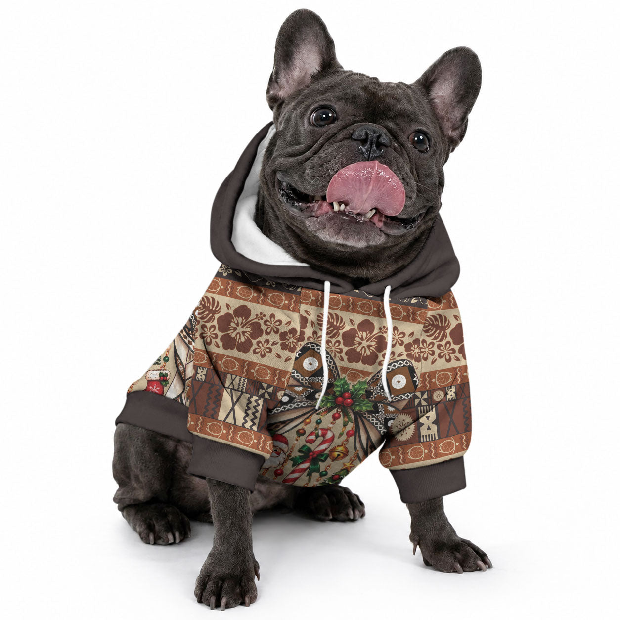 Fiji Masi Christmas Bow Pet Hoodie Fijian Tribal inspired Christmas