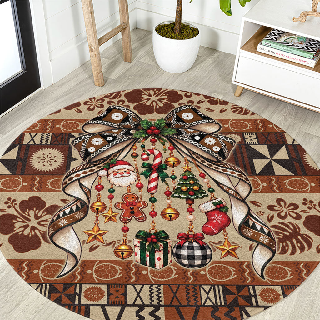 Fiji Masi Christmas Bow Round Carpet Fijian Tribal inspired Christmas