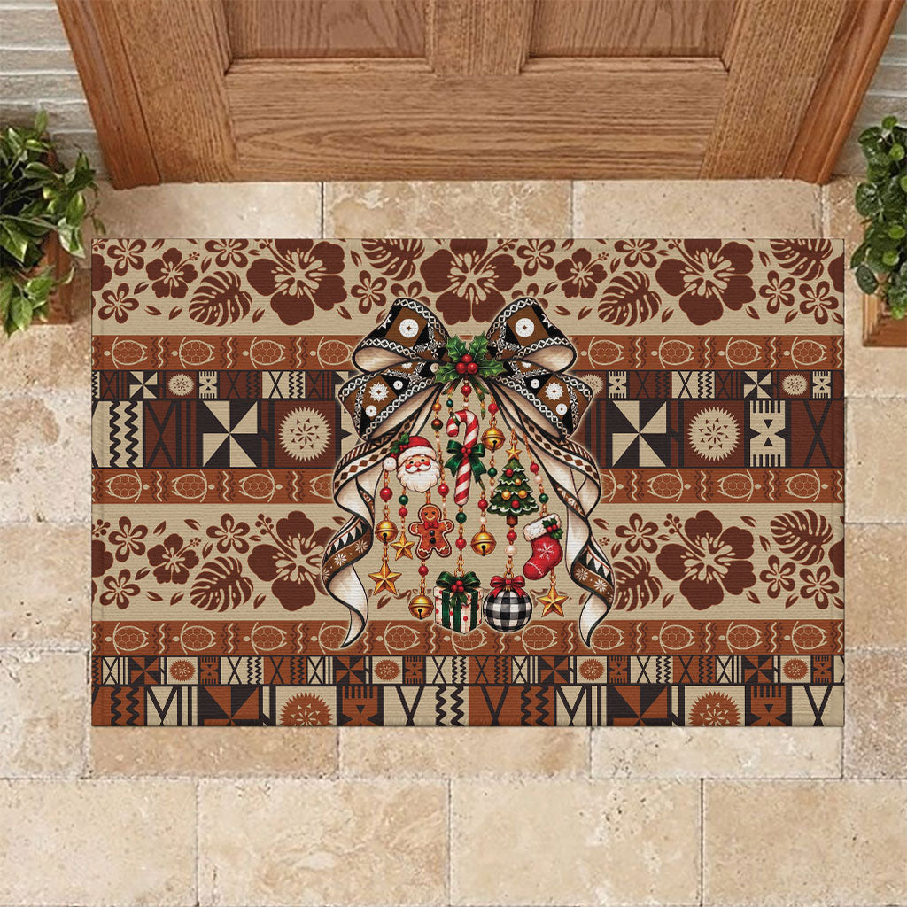Fiji Masi Christmas Bow Rubber Doormat Fijian Tribal inspired Christmas