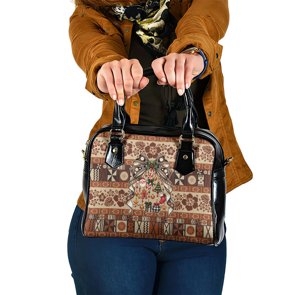 Fiji Masi Christmas Bow Shoulder Handbag Fijian Tribal inspired Christmas