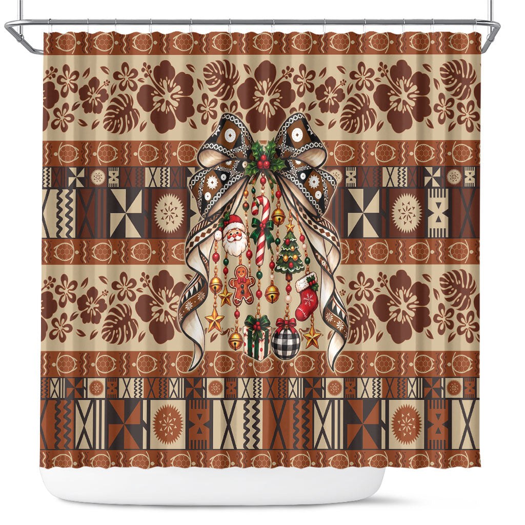 Fiji Masi Christmas Bow Shower Curtain Fijian Tribal inspired Christmas