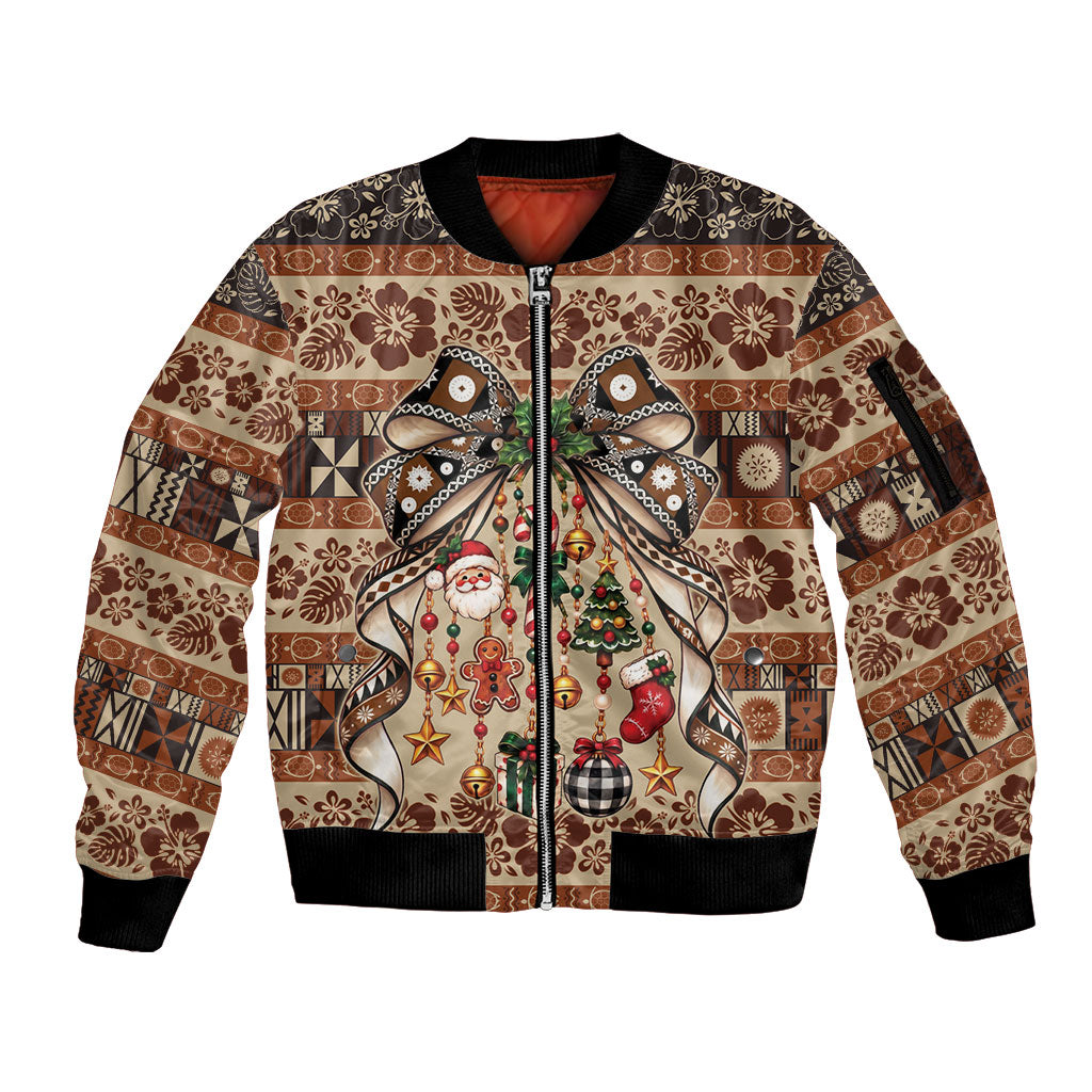 Fiji Masi Christmas Bow Sleeve Zip Bomber Jacket Fijian Tribal inspired Christmas