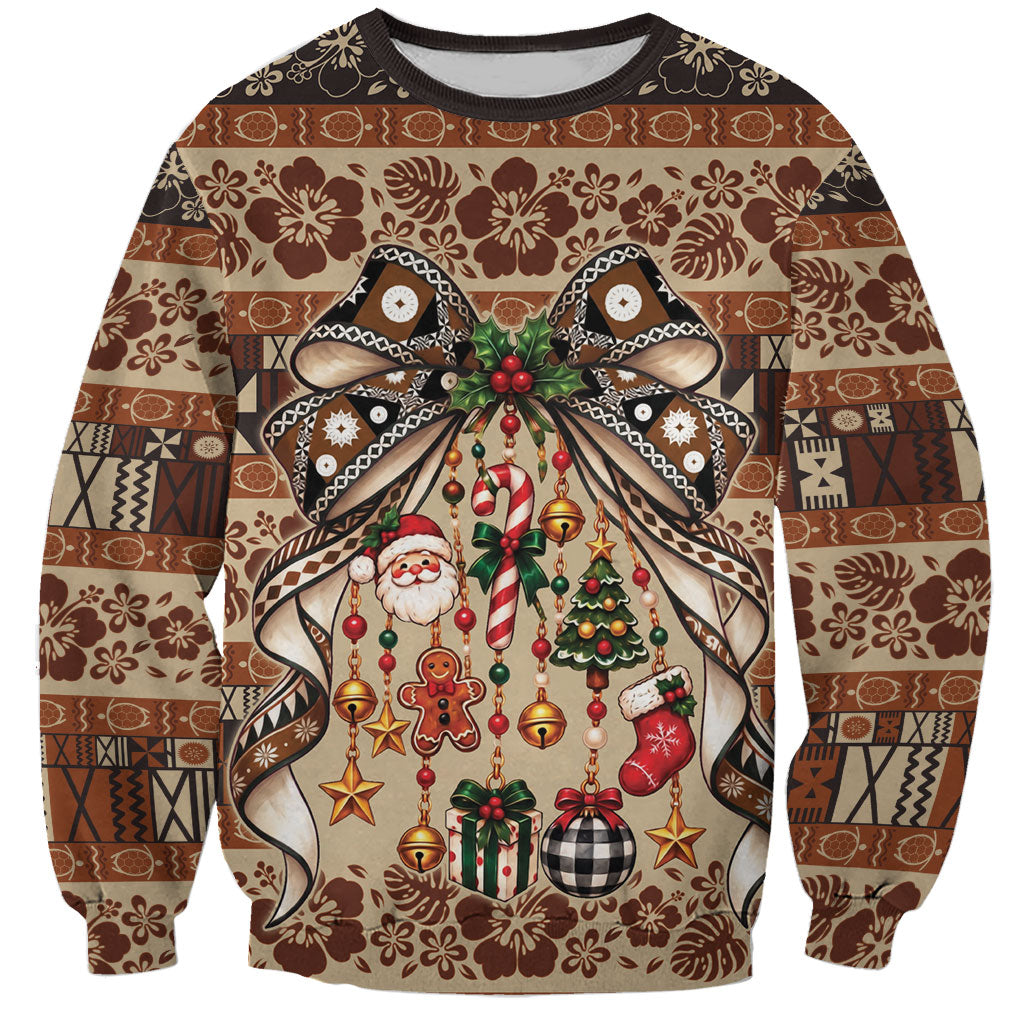 Fiji Masi Christmas Bow Sweatshirt Fijian Tribal inspired Christmas LT9 Unisex Red - Polynesian Pride