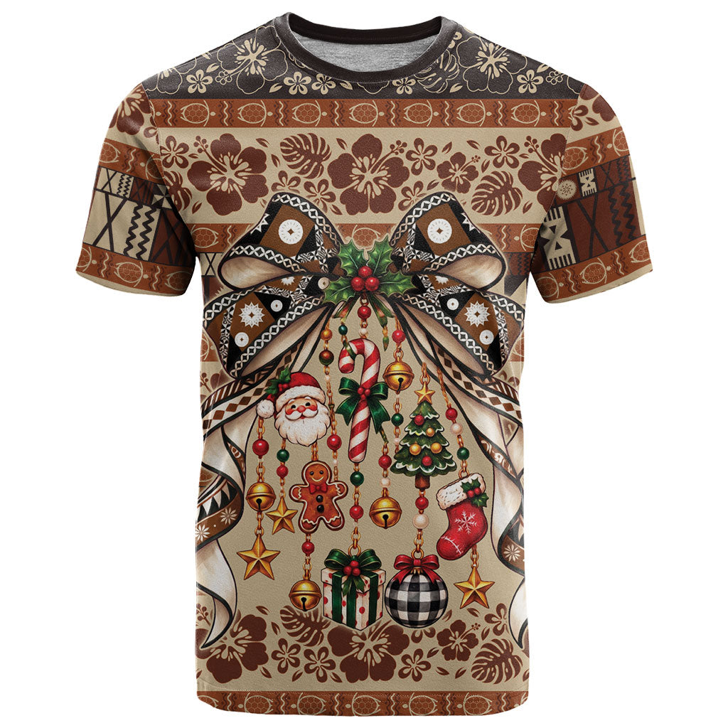 Fiji Masi Christmas Bow T Shirt Fijian Tribal inspired Christmas