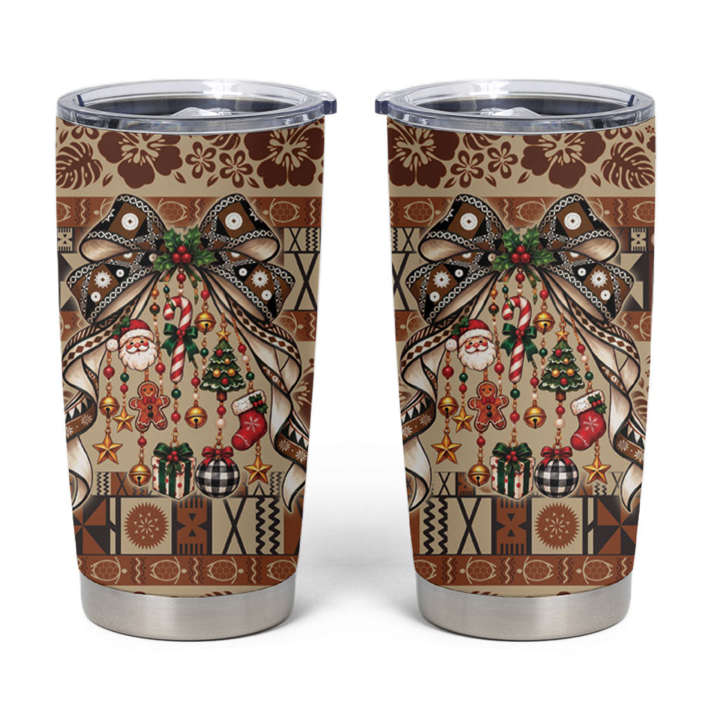 Fiji Masi Christmas Bow Tumbler Cup Fijian Tribal inspired Christmas