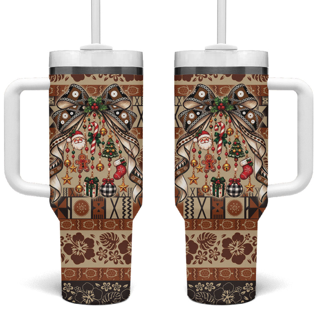 Fiji Masi Christmas Bow Tumbler With Handle Fijian Tribal inspired Christmas