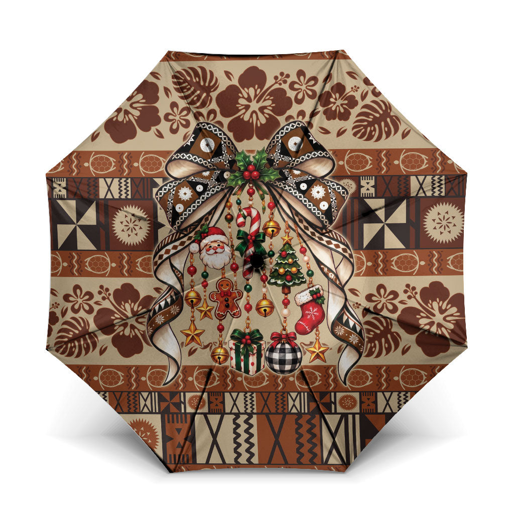 Fiji Masi Christmas Bow Umbrella Fijian Tribal inspired Christmas LT9 One Size Folded 11.42 inch Opened Diameter 37.4 inch Red - Polynesian Pride