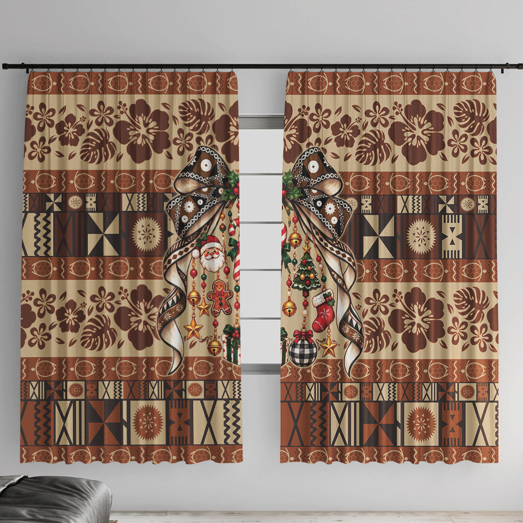 Fiji Masi Christmas Bow Window Curtain Fijian Tribal inspired Christmas LT9 With Hooks Red - Polynesian Pride