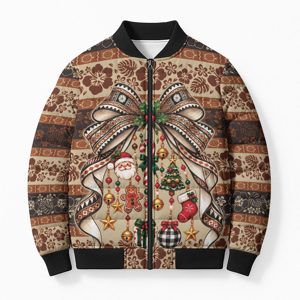 Fiji Masi Christmas Bow Bomber Puffer Jacket Marau na Kerisimasi