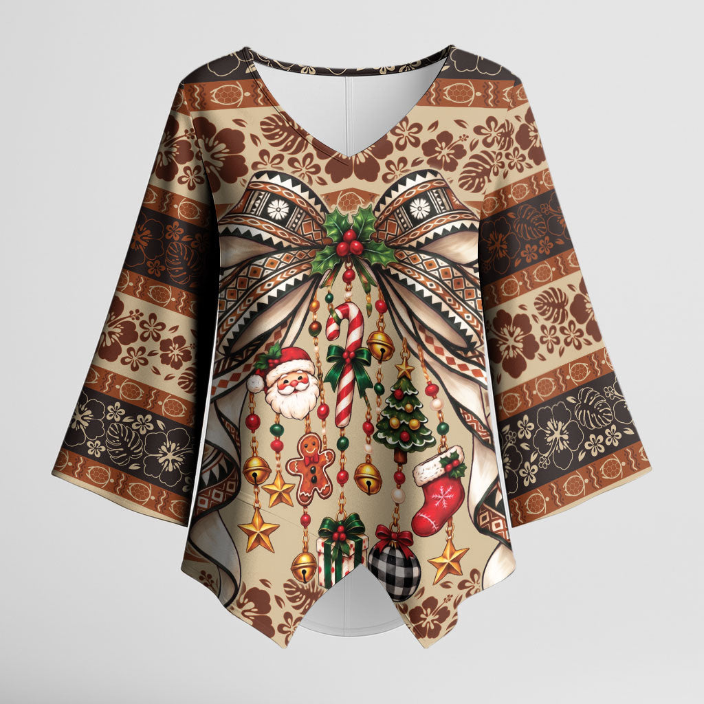 Fiji Masi Christmas Bow Kimono Sleeve Blouse Marau na Kerisimasi LT9 Female Red - Polynesian Pride