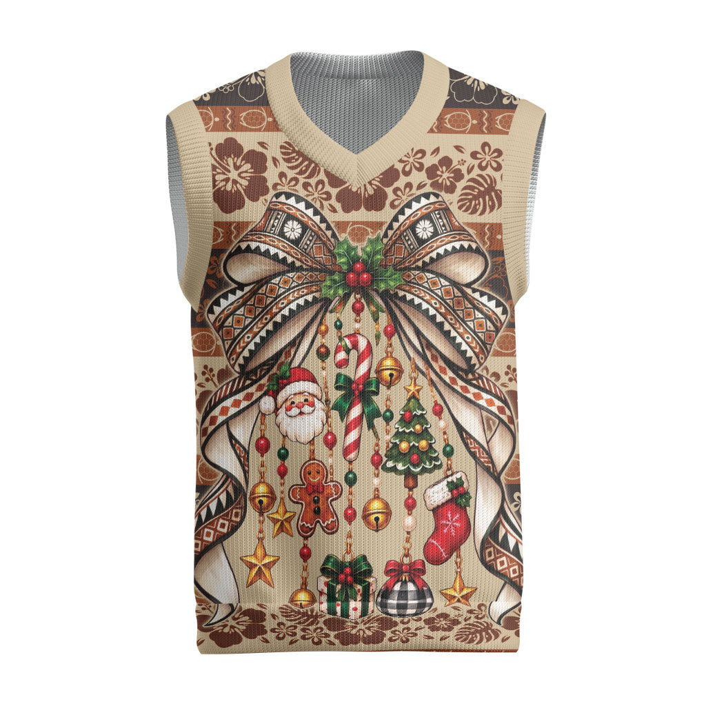 Fiji Masi Christmas Bow Christmas Knitted V-Neck Vest Marau na Kerisimasi LT9 Red - Polynesian Pride