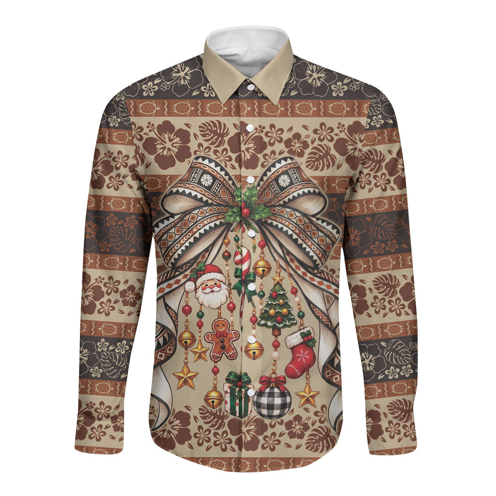 Fiji Masi Christmas Bow Long Sleeve Button Shirt Marau na Kerisimasi