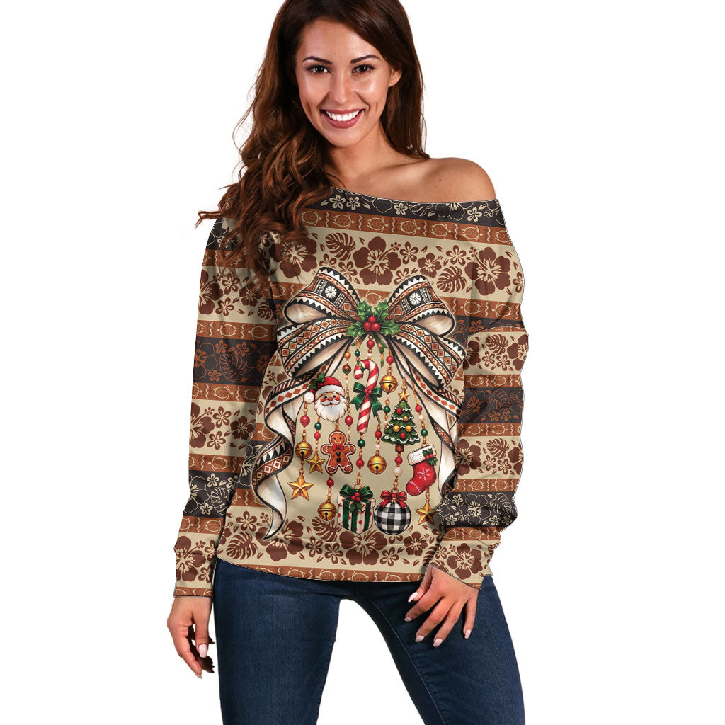 Fiji Masi Christmas Bow Off Shoulder Sweater Marau na Kerisimasi