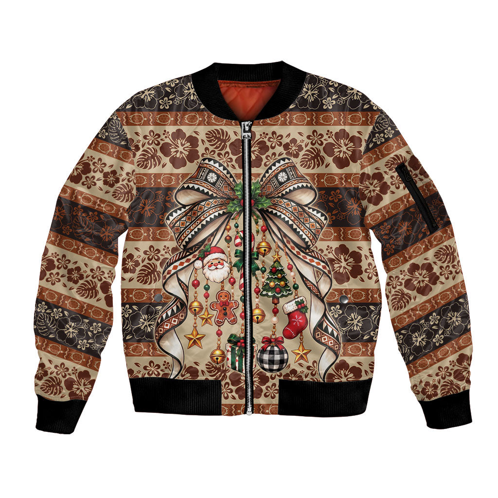 Fiji Masi Christmas Bow Sleeve Zip Bomber Jacket Marau na Kerisimasi