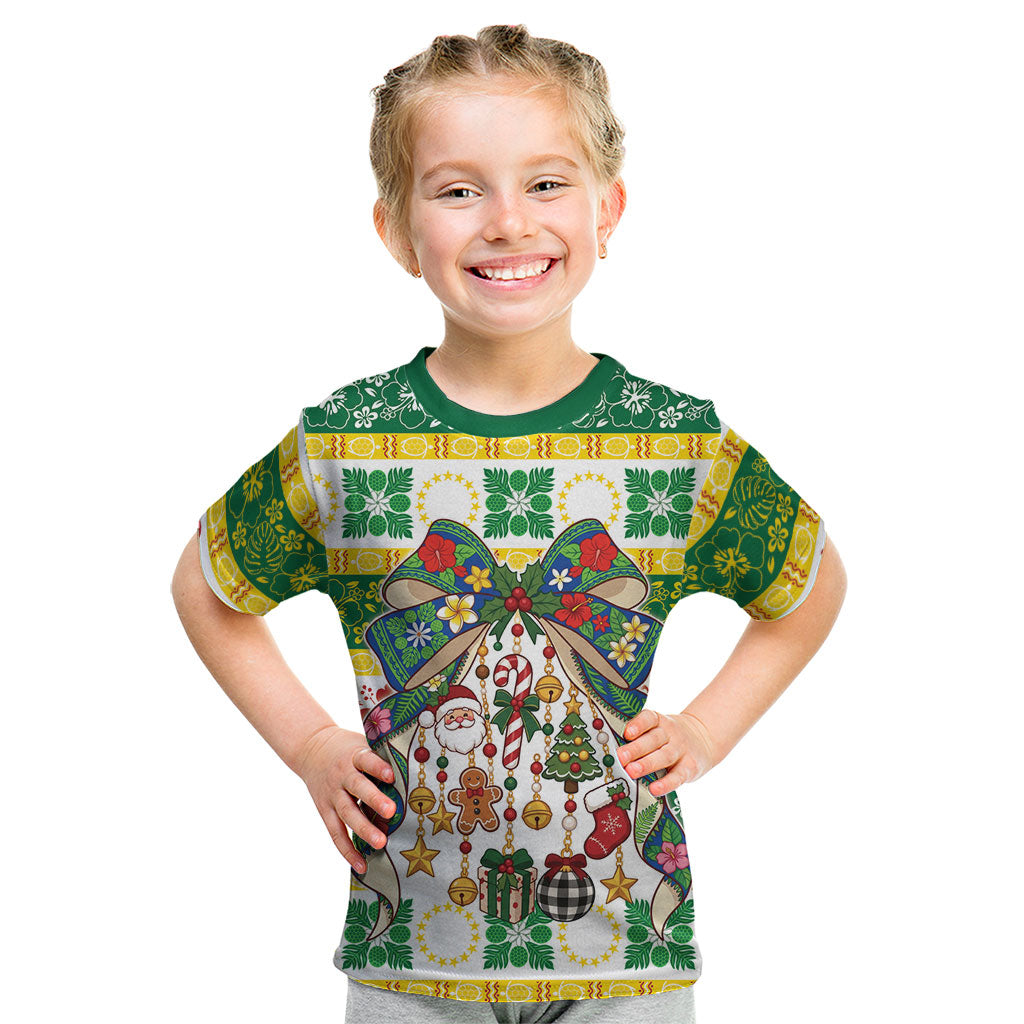Cook Islands Tīvaevae Christmas Bow Kid T Shirt Mere Kiritimiti