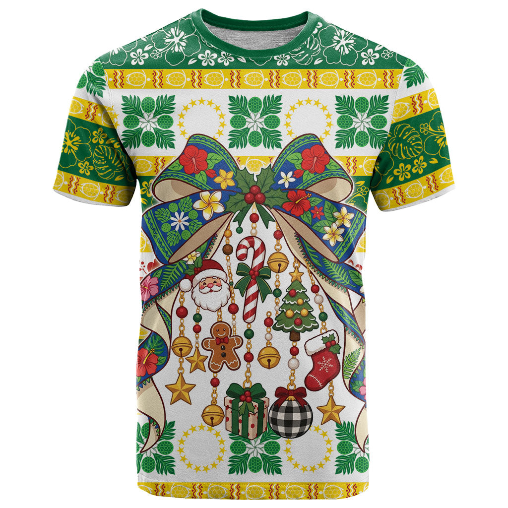 Cook Islands Tīvaevae Christmas Bow T Shirt Mere Kiritimiti
