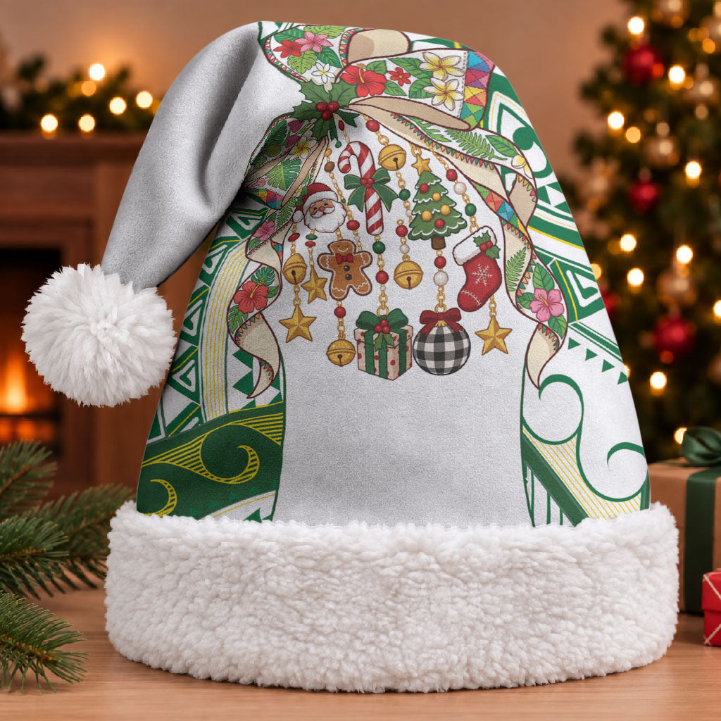 Cook Islands Tīvaevae Christmas Bow Christmas Santa Hat Gold Green Kuki Tribal Pattern