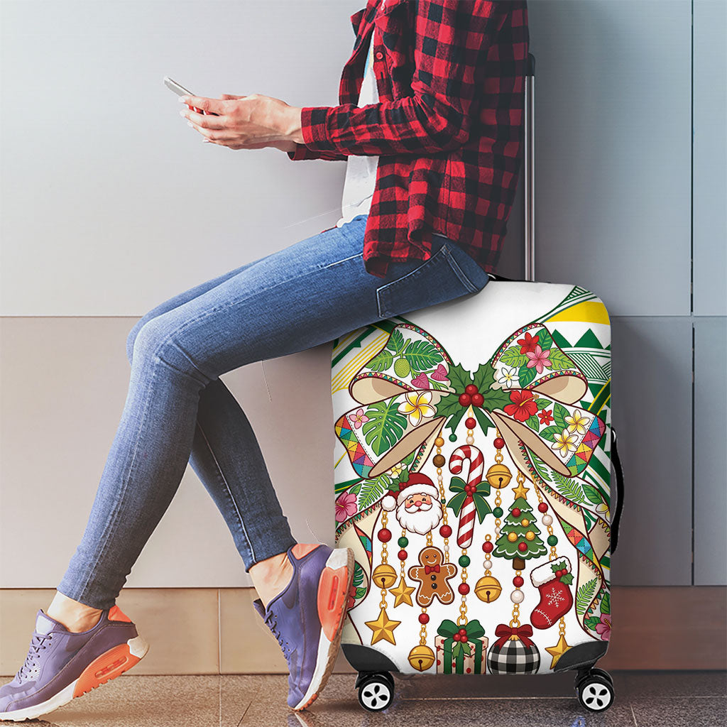 Cook Islands Tīvaevae Christmas Bow Luggage Cover Gold Green Kuki Tribal Pattern LT9 - Polynesian Pride