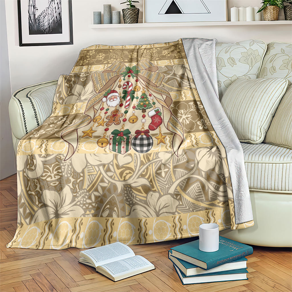 Hawai'i Kapa Christmas Bow Blanket Mele Kalikimaka LT9 Beige - Polynesian Pride