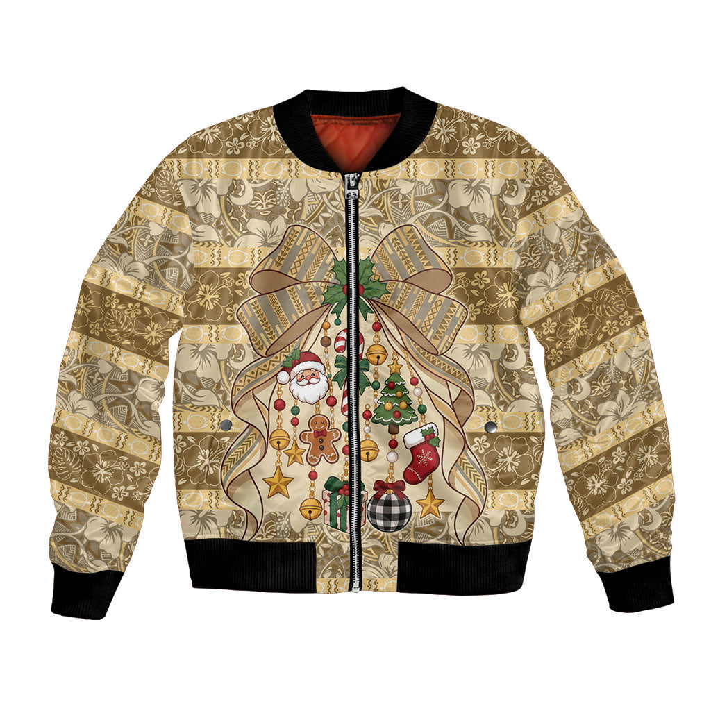 Hawai'i Kapa Christmas Bow Bomber Jacket Mele Kalikimaka LT9 Unisex Beige - Polynesian Pride