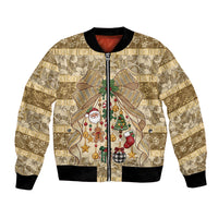 Hawai'i Kapa Christmas Bow Bomber Jacket Mele Kalikimaka LT9 Unisex Beige - Polynesian Pride