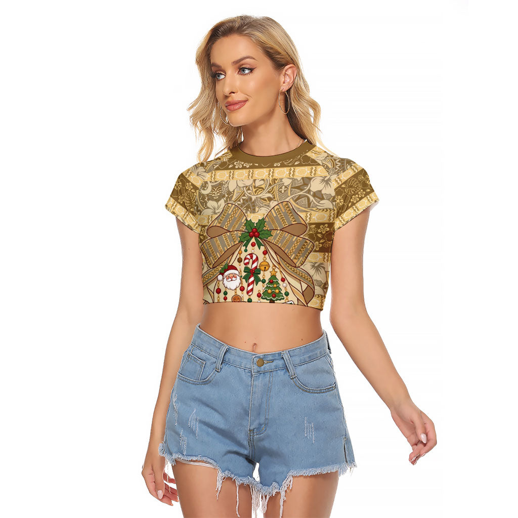 Hawai'i Kapa Christmas Bow Raglan Cropped T Shirt Mele Kalikimaka