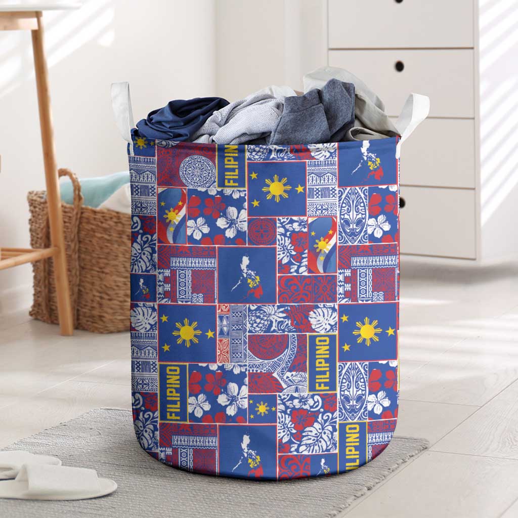Filipino Maligayang Pasko Laundry Basket Pacific Patchwork Xmas Vibes LT9 Blue - Polynesian Pride