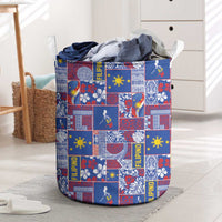 Filipino Maligayang Pasko Laundry Basket Pacific Patchwork Xmas Vibes LT9 Blue - Polynesian Pride
