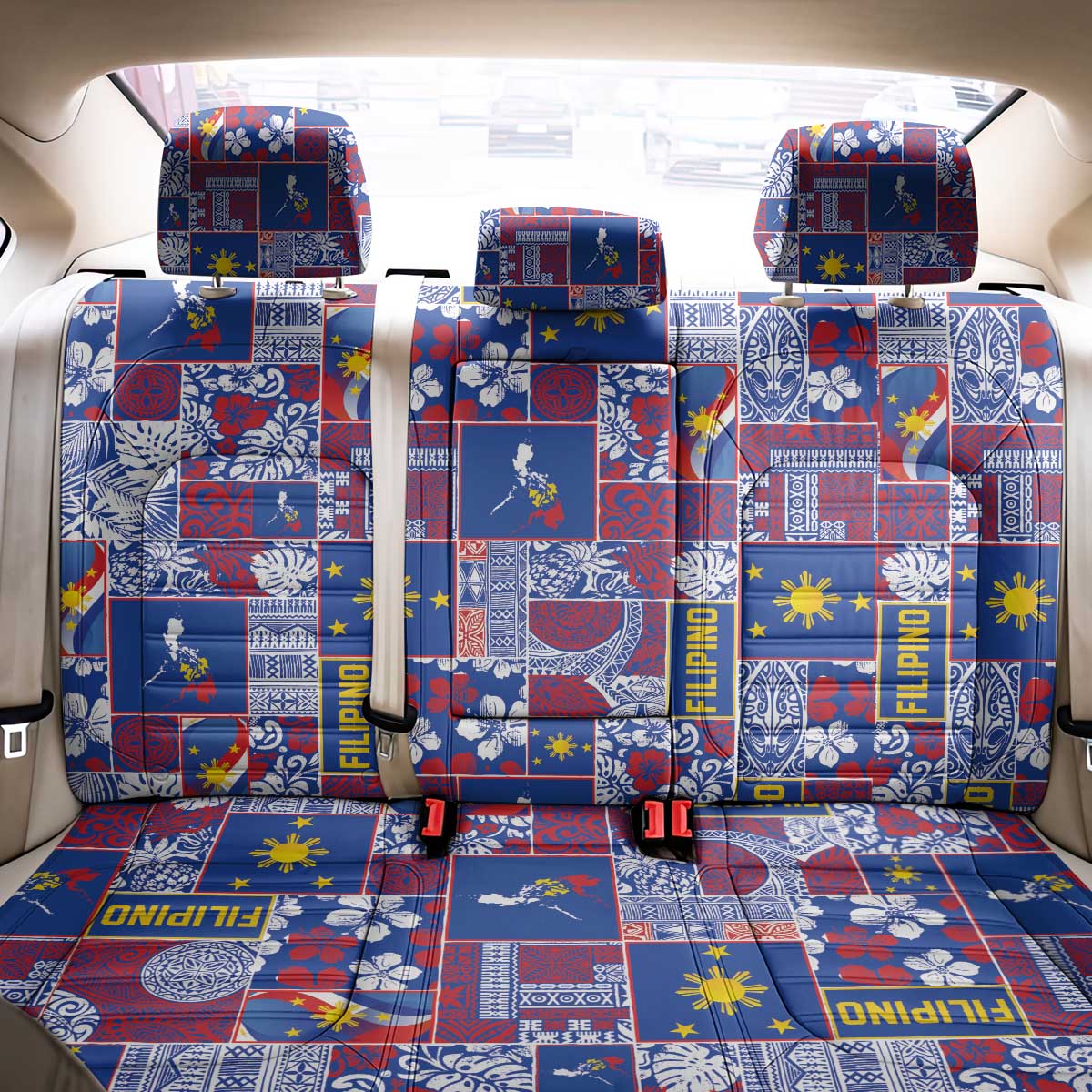 Filipino Maligayang Pasko Back Car Seat Cover Pacific Patchwork Xmas Vibes LT9 - Polynesian Pride