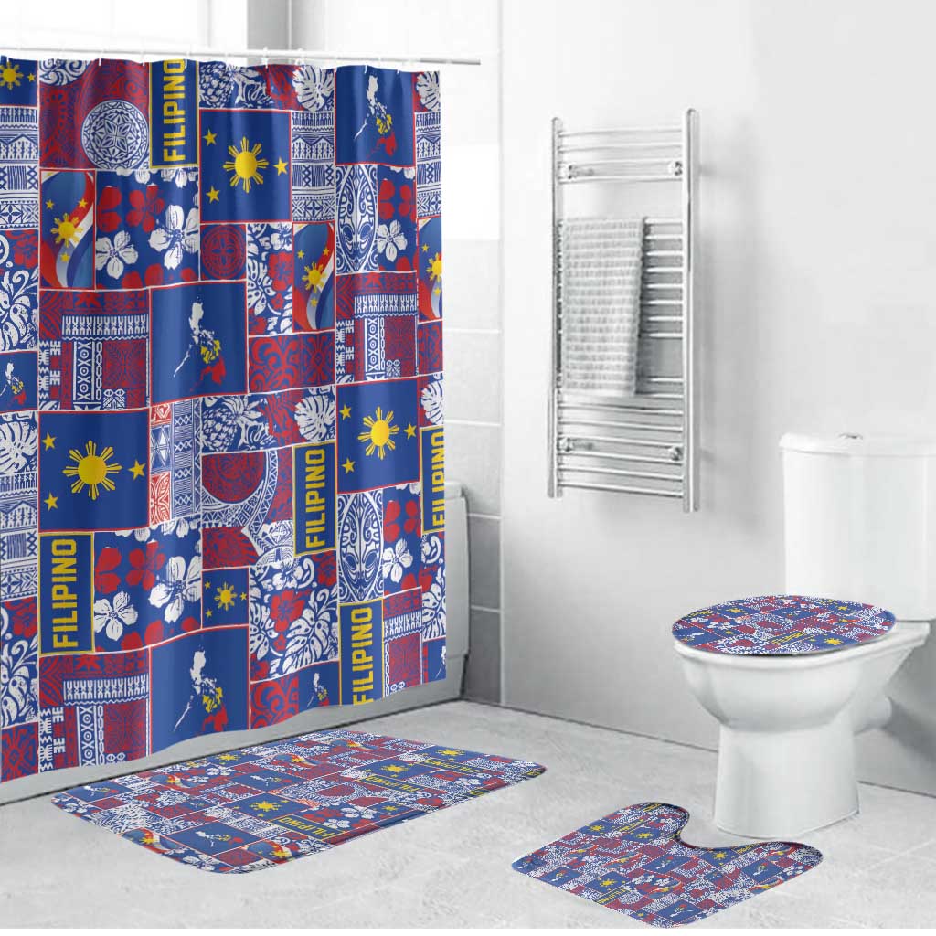 Filipino Maligayang Pasko Bathroom Set Pacific Patchwork Xmas Vibes LT9 Bathroom Set (4 pcs) Blue - Polynesian Pride