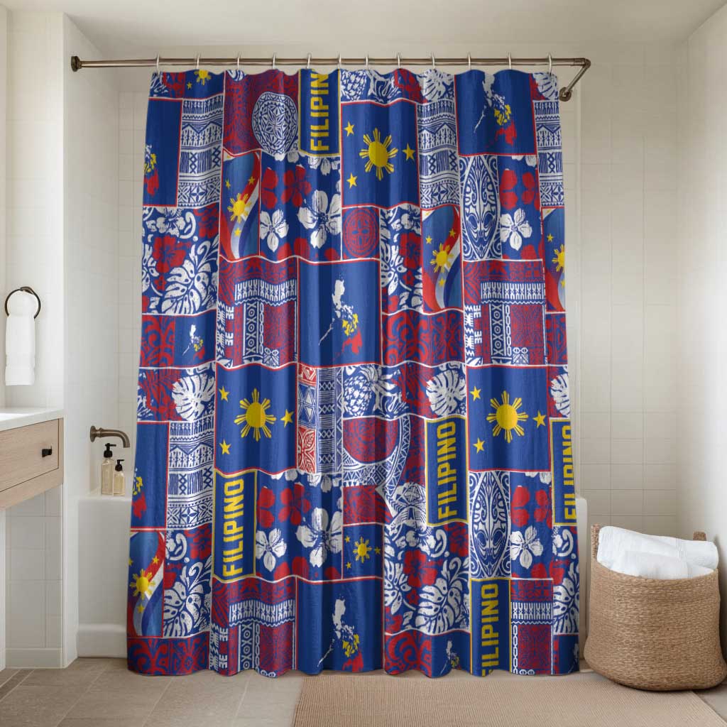 Filipino Maligayang Pasko Bathroom Set Pacific Patchwork Xmas Vibes LT9 Shower Curtain Only Blue - Polynesian Pride