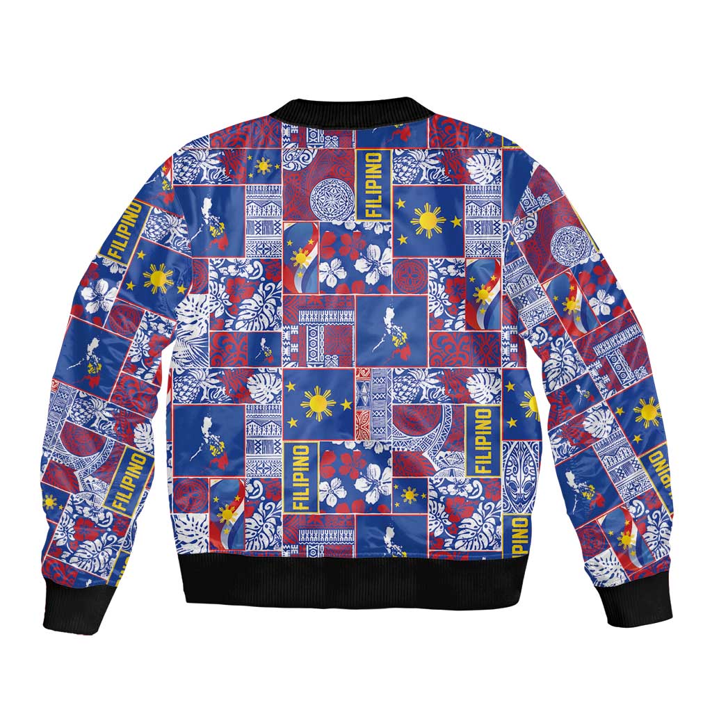 Filipino Maligayang Pasko Bomber Jacket Pacific Patchwork Xmas Vibes LT9 - Polynesian Pride